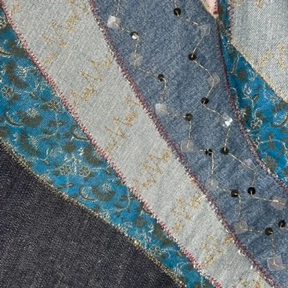 Patchwork Denim 100% Cotton Jacket Sz M Art to Wear Shabby Chic Hippie Bohemian - Picture 8 of 16